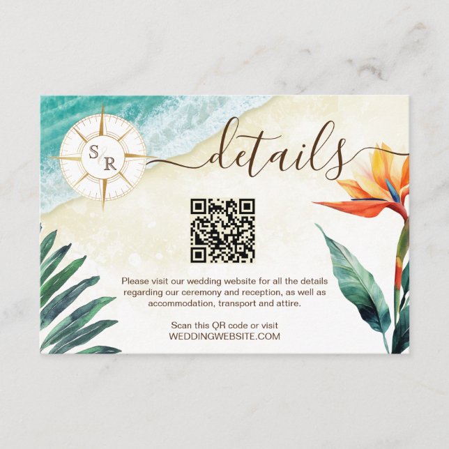 Beach Destination Passport Compass QR code Details Enclosure Card (Front)