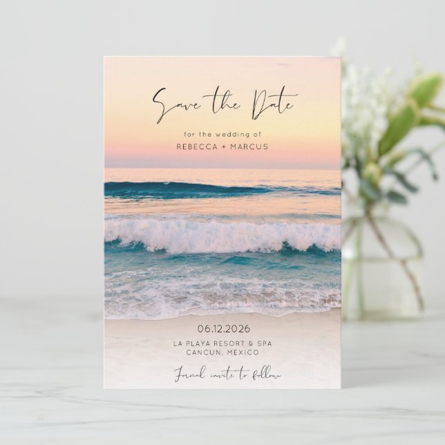 Beach Destination Photo Wedding Save The Date (Standing Front)