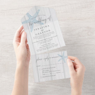 Beach Destination Rustic Starfish Wedding All In One Invitation