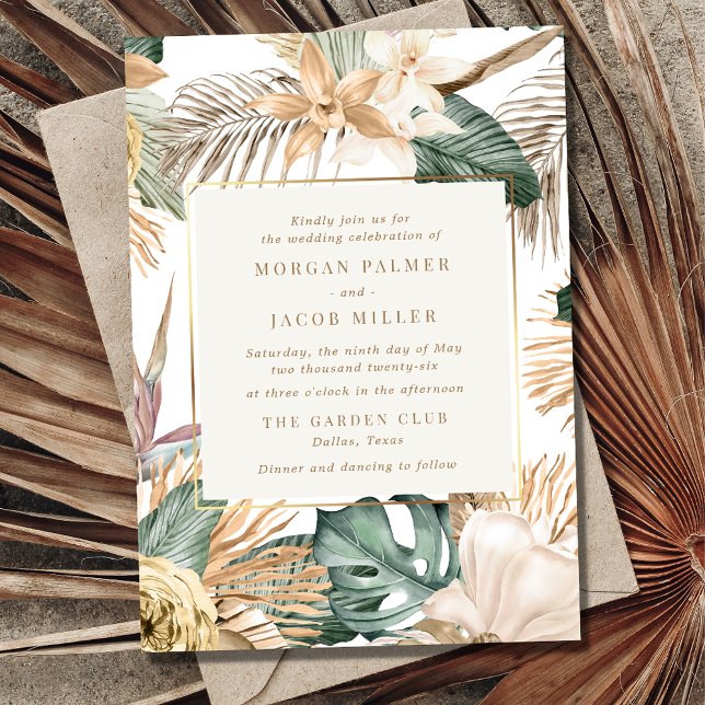 Beach Destination Tropical Leaf Wedding  Invitation (Creator Uploaded)