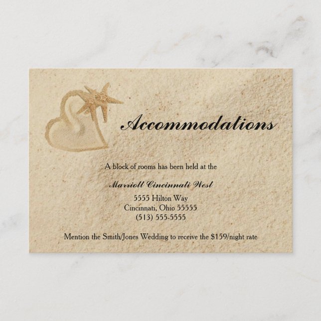 Beach Destination Wedding Accommodation Card (Front)