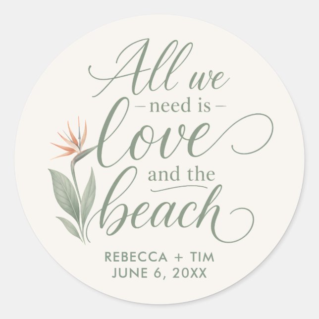 Beach Destination Wedding Favour Sticker (Front)