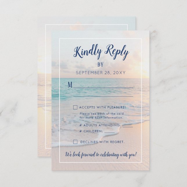 Beach Destination Wedding Ocean Sunset Details RSVP Card (Front/Back)