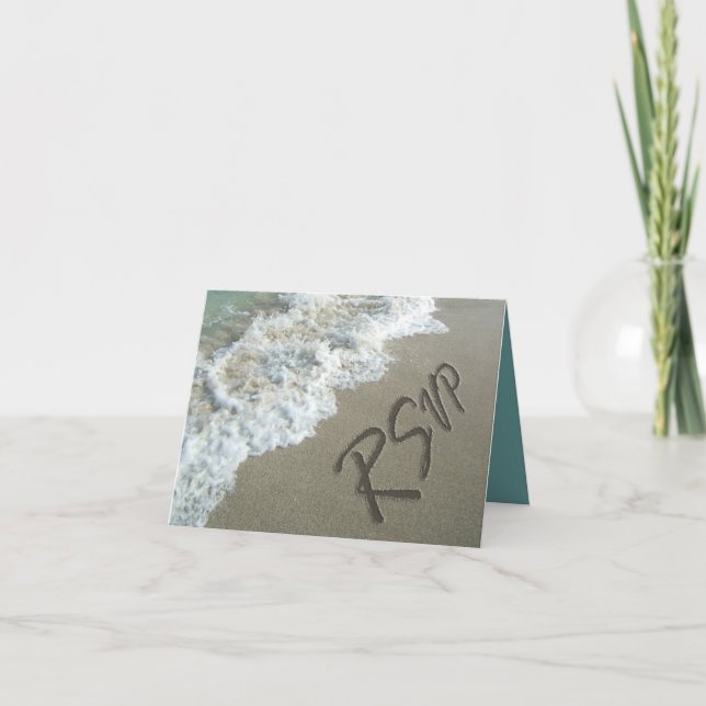 Beach Destination Wedding Sand Writing RSVP Cards (Front)