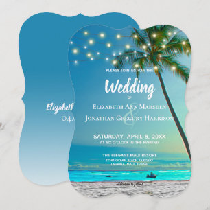 Beach Destination Wedding String Lights Palms Invitation