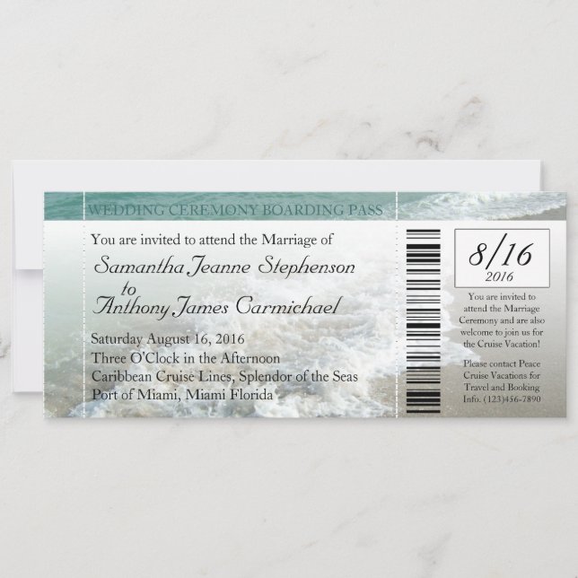 Beach Destination Wedding Ticket Invitation (Front)