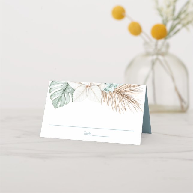 Beach Destination Wedding  | Tropical Leaves Place Card (Front)