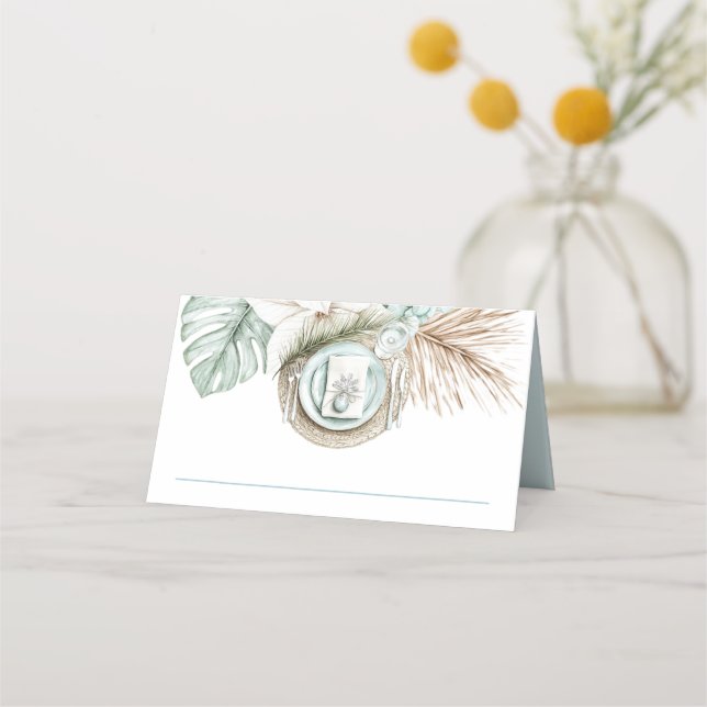 Beach Destination Wedding Tropical Place Setting Place Card (Front)