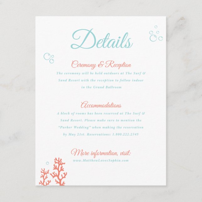 Beach Details Enclosure Card | Coral and Aqua (Front)