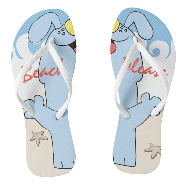 Beach Dog Blue Waves "Beach Please" Flip Flops (Footbed)
