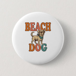 Beach Dog Vintage Engraving Graphic Design_1 2 Inch Round Button