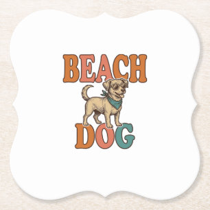 Beach Dog Vintage Engraving Graphic Design_1 Paper Coaster