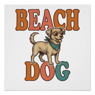 Beach Dog Vintage Engraving Graphic Design_1 Poster
