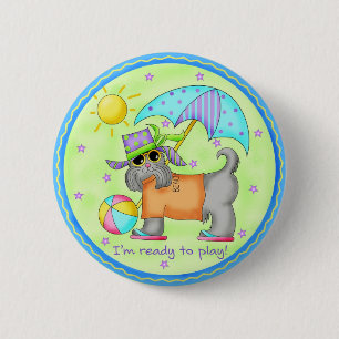 Beach Dog Whimsy Art Green Blue 2 Inch Round Button