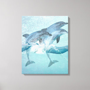 Beach Dolphins Nautical Watercolor Canvas Print