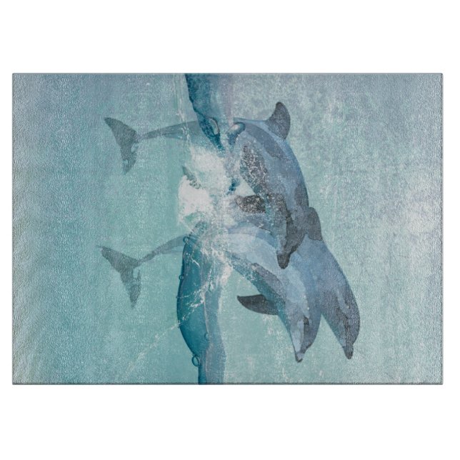 Beach Dolphins Nautical Watercolor Cutting Board (Front)