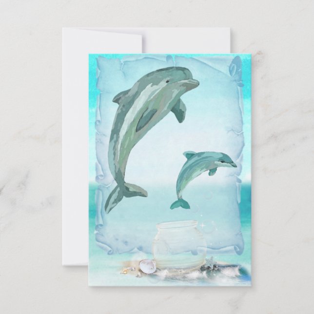 Beach Dolphins Watercolor Art Card (Front)