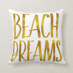 Beach Dreams Gold Foil Coastal Quote Throw Pillow