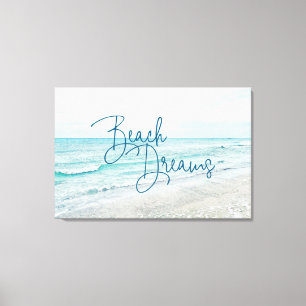 Beach Dreams Inspirational Quote Retro Ocean Waves Canvas Print