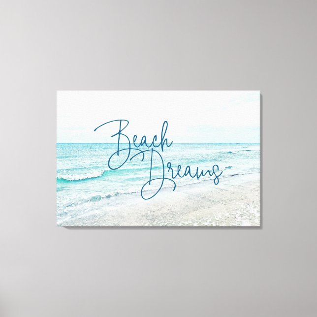 Beach Dreams Inspirational Quote Retro Ocean Waves Canvas Print (Front)
