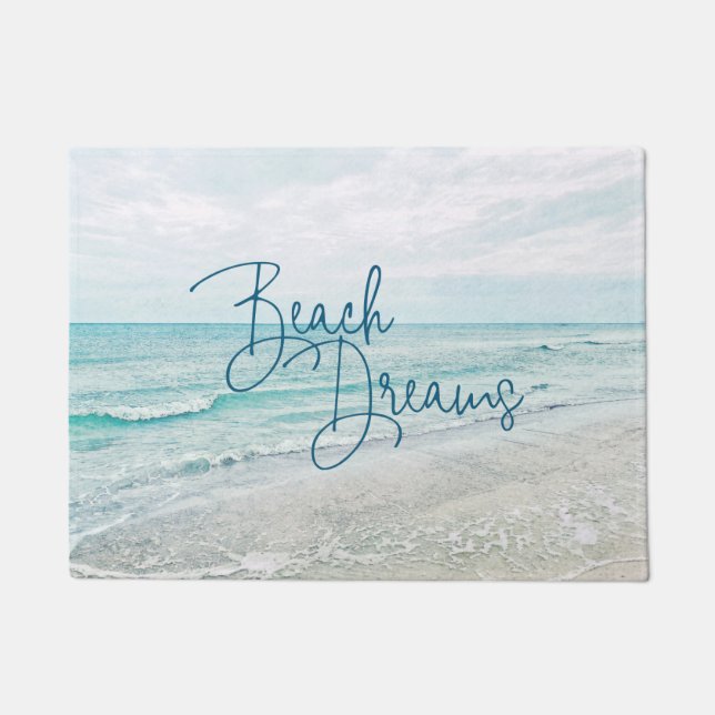 Beach Dreams Inspirational Quote Retro Ocean Waves Doormat (Front)