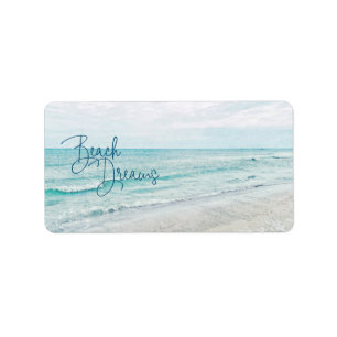 Beach Dreams Inspirational Quote Retro Ocean Waves Label