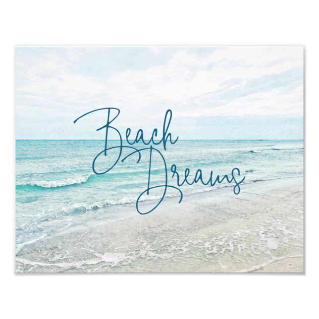 Beach Dreams Inspirational Quote Retro Ocean Waves Photo Print (Front)