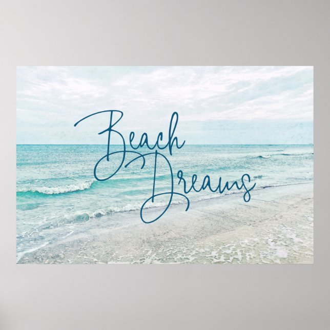Beach Dreams Inspirational Quote Retro Ocean Waves Poster (Front)