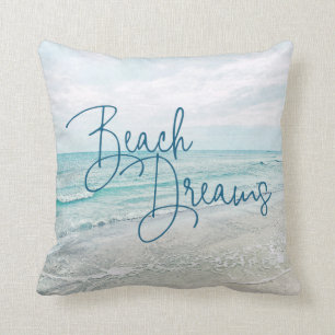 Beach Dreams Inspirational Quote Retro Ocean Waves Throw Pillow