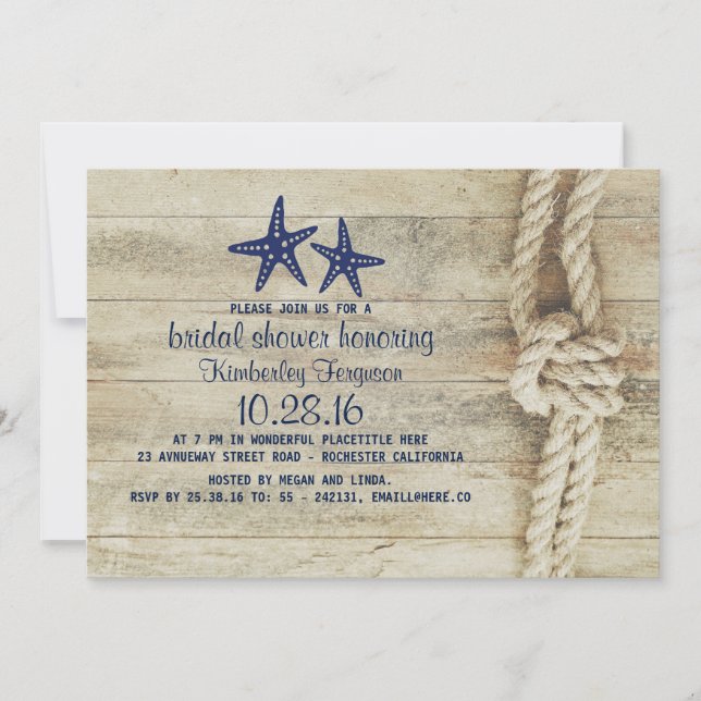 Beach Driftwood Nautical Navy Bridal Shower Invitation (Front)