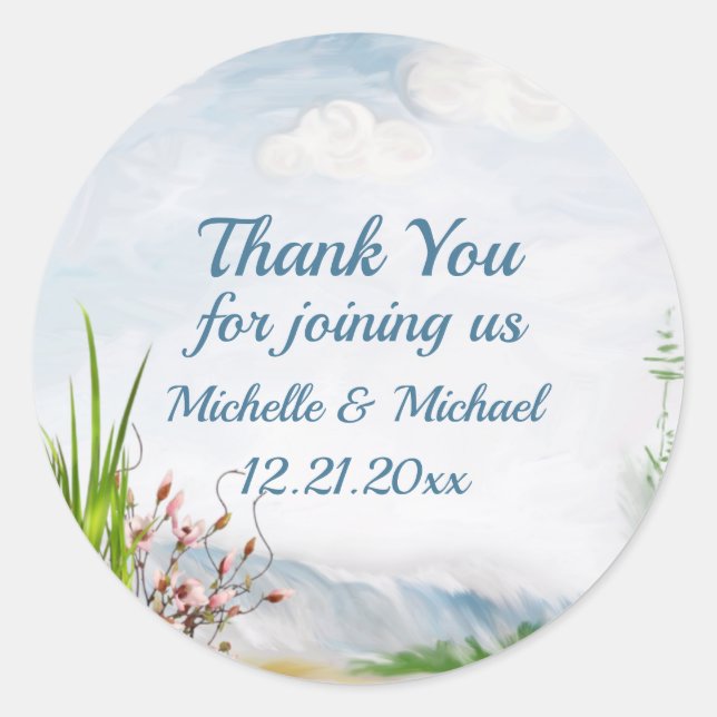 Beach Dune Romance Wedding Classic Round Sticker (Front)