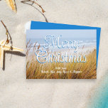 Beach Dunes Merry Christmas Flat Cards<br><div class="desc">Seacoast Merry Christmas one-sided flat cards. Customize your choice of greeting over a background image of ocean dunes with tall, waving grass. This unique coastal themed holiday card has shadow text which is white with blue. The signature is in white script near the bottom. The back of the card is...</div>