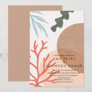 Beach Earthy Tone Shapes Abstract Wedding  Invitation