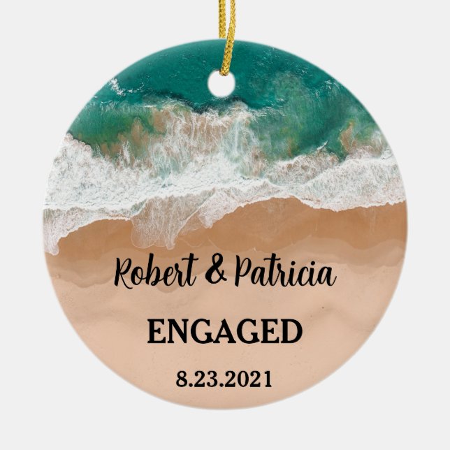 Beach Engaged Keepsake Engagement 2022 Ceramic Ornament (Front)