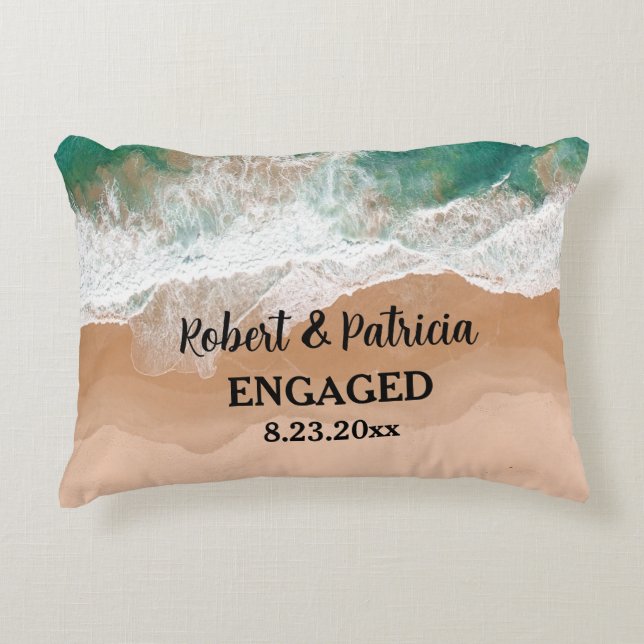 Beach Engaged Keepsake Engagement Accent Pillow (Front)