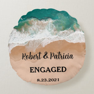 Beach Engaged Keepsake Engagement Round Pillow