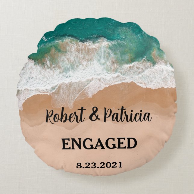Beach Engaged Keepsake Engagement Round Pillow (Front)