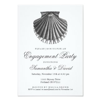 Beach Engagement Party Scallop Shell Charcoal Card