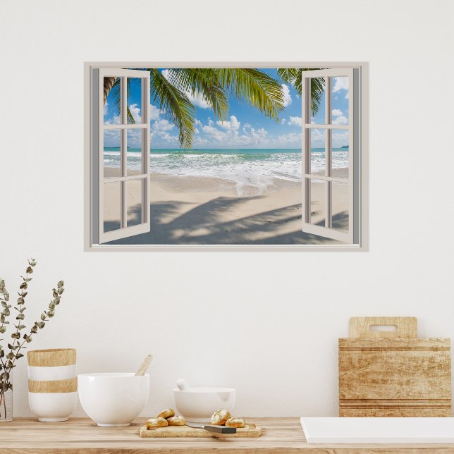 Beach Fake Window Home Office Wall Decor Poster (Kitchen)