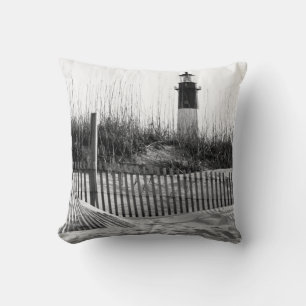 Beach Fences And Lighthouse Throw Pillow