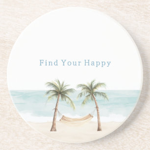 Beach Find Your Happy Palm Trees Ocean Coaster