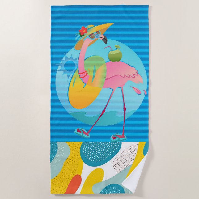 “Beach Flamingo” Beach Towel (Front)