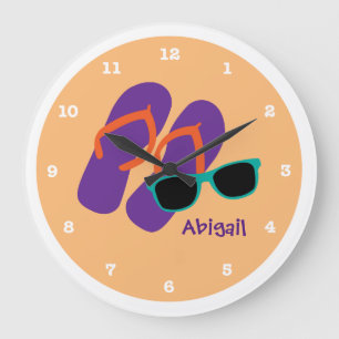 Beach Flip Flops and Sunglasses, Personalized Large Clock