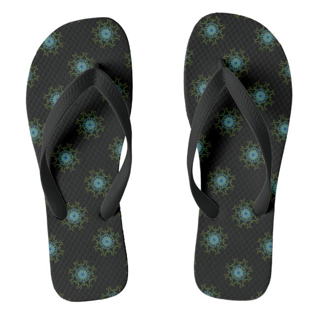 Beach Flip Flops Black Blue Kaleidoscope Mandala (Footbed)