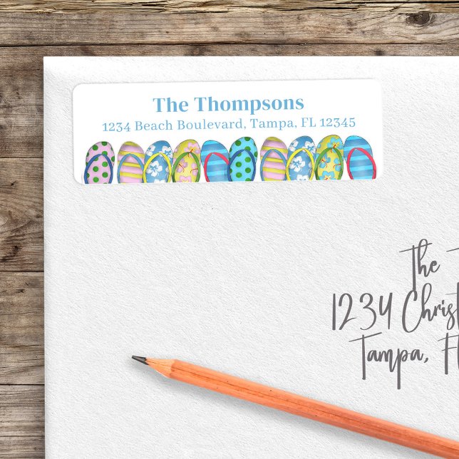 Beach Flip Flops Colourful Tropical Personalized (Return address label with a whimsical flip flops.)