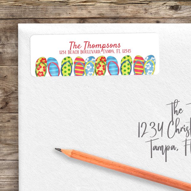 Beach Flip Flops Colourful Tropical Personalized (Return address label with a whimsical flip flops.)