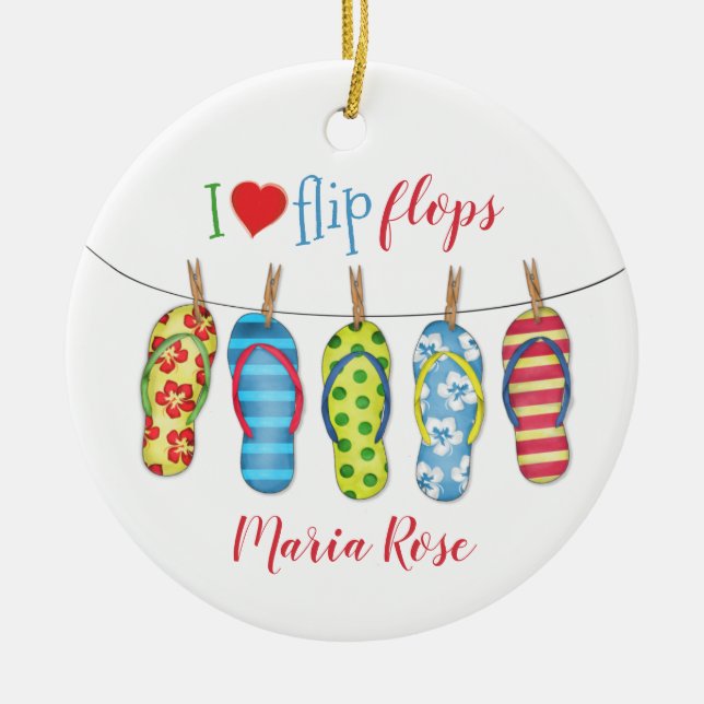 Beach Flip Flops Personalized Tropical Colourful Ceramic Ornament (Front)