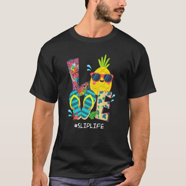 Beach Flip Flops Pineapple Summer Vacation Love Sl T-Shirt (Front)