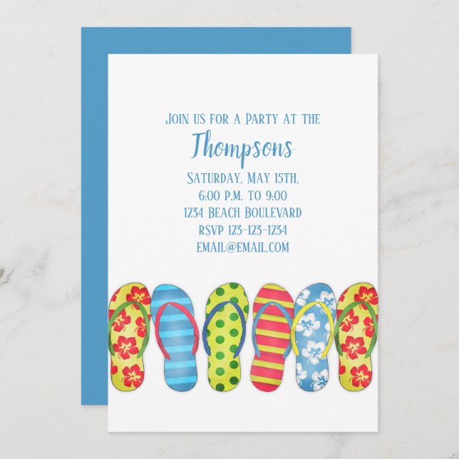 Beach Flip Flops Tropical Colourful Party Invitation (Front/Back)
