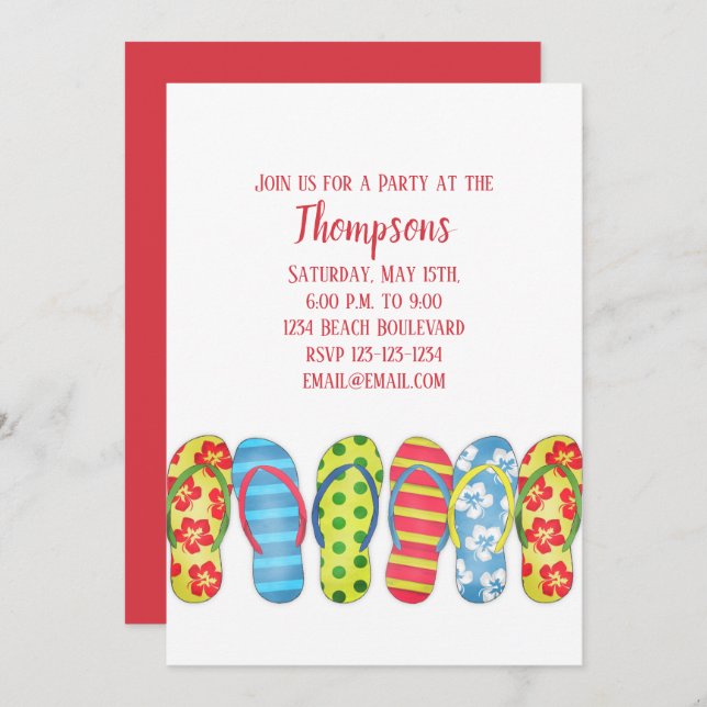 Beach Flip Flops Tropical Colourful Party Invitation (Front/Back)